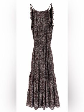 Max Studio Floral Tiered Maxi Dress Size Small Boho Smocked Waist Ruffle